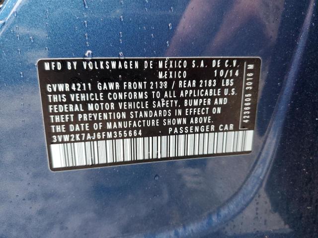 3VW2K7AJ6FM355664 - 2015 VOLKSWAGEN JETTA BASE 蓝色 照片 12