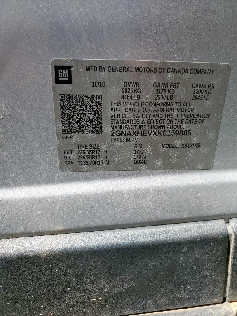 2GNAXHEVXK6159886 - 2019 CHEVROLET EQUINOX LS SILVER photo 13