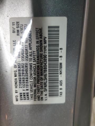 5FNRL5H67BB043890 - 2011 HONDA ODYSSEY EXL Gümüş foto 13