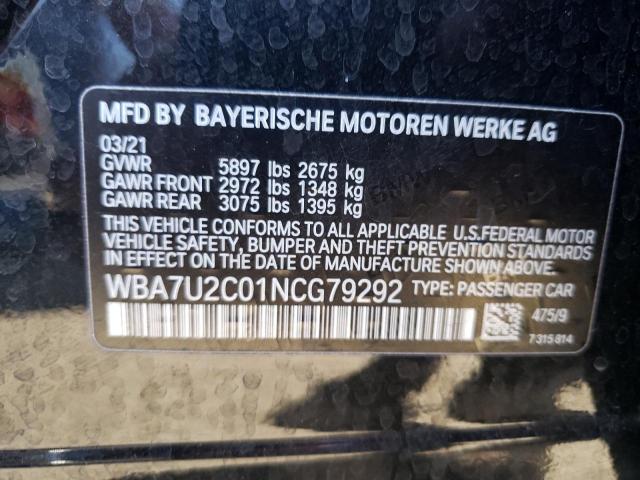 WBA7U2C01NCG79292 - 2022 BMW 750 XI BLACK photo 12