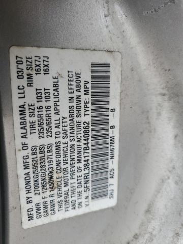 5FNRL38417B440862 - 2007 HONDA ODYSSEY EX SILVER photo 13