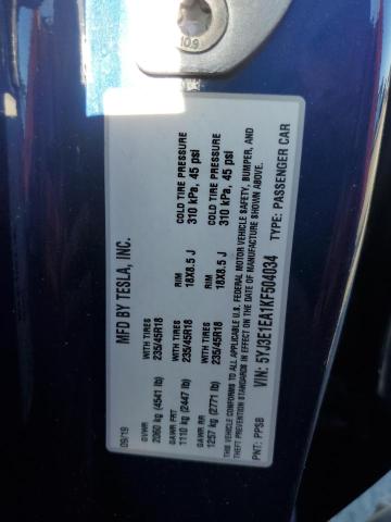 5YJ3E1EA1KF504034 - 2019 TESLA MODEL 3 Azul foto 12
