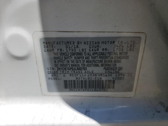 3N1CN7AP0JL860703 - 2018 NISSAN VERSA S Biały zdjęcie 13