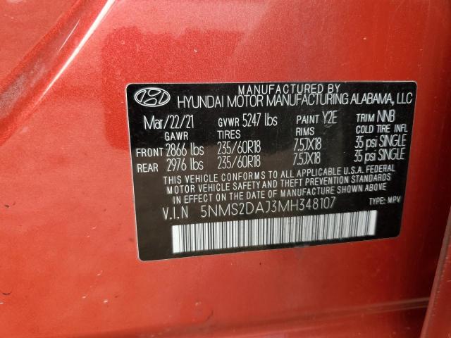 5NMS2DAJ3MH348107 - 2021 HYUNDAI SANTA FE SEL 红色 照片 13