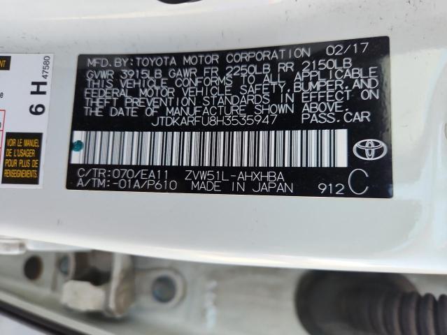 JTDKARFU8H3535947 - 2017 TOYOTA PRIUS WHITE photo 12