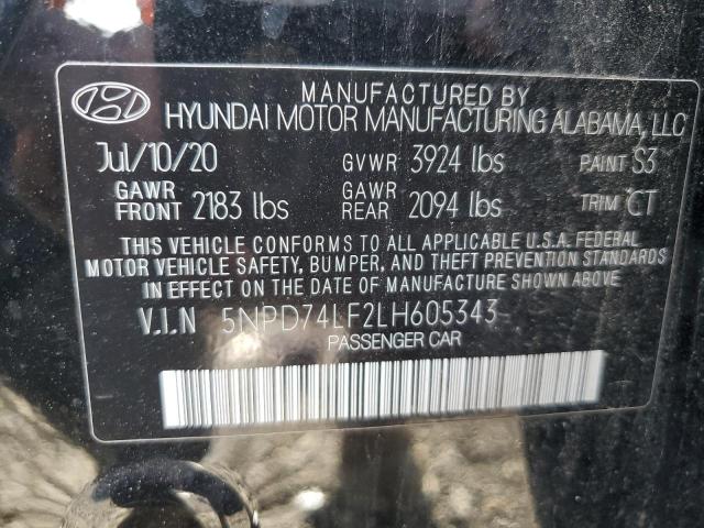 5NPD74LF2LH605343 - 2020 HYUNDAI ELANTRA SE BLACK photo 12