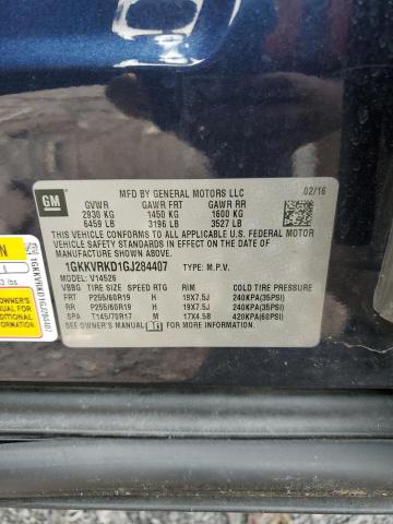 1GKKVRKD1GJ284407 - 2016 GMC ACADIA SLT-1 BLUE photo 13