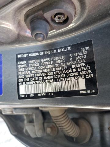 SHHFK7H56JU428881 - 2018 HONDA CIVIC EX Gris photo 12