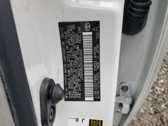 JTDKN3DU2C5452662 - 2012 TOYOTA PRIUS WHITE photo 12