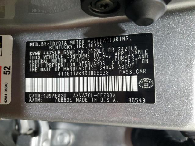 4T1G11AK1RU866938 - 2024 TOYOTA CAMRY SE NIGHT SHADE SILVER photo 12