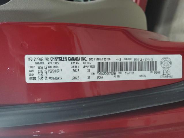 2C4RDGBG4DR761480 - 2013 DODGE GRAND CARA SE RED photo 13