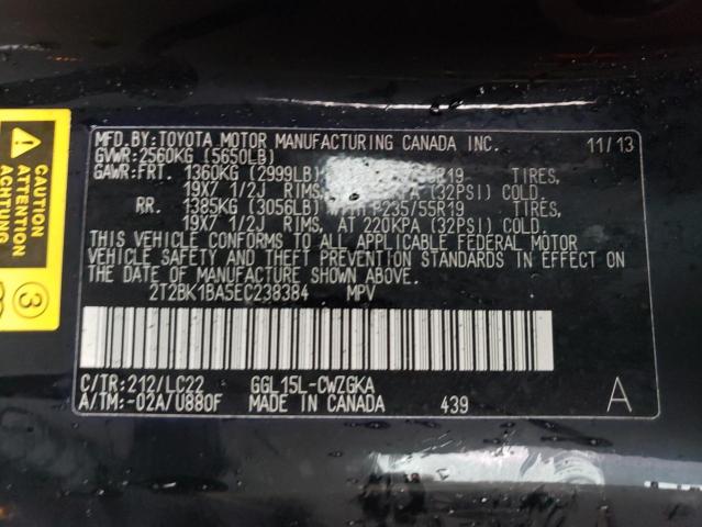 2T2BK1BA5EC238384 - 2014 LEXUS RX 350 BASE BLACK photo 12