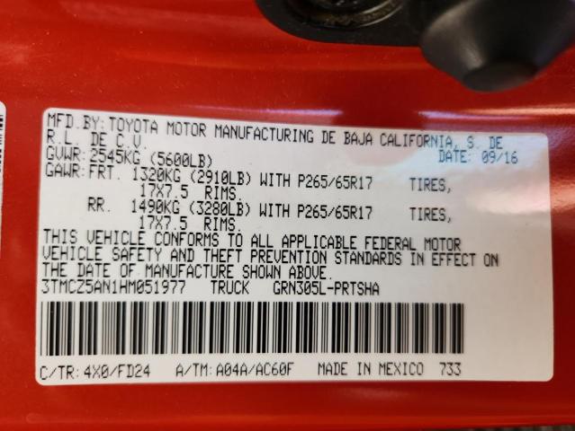 3TMCZ5AN1HM051977 - 2017 TOYOTA TACOMA DOUBLE CAB ORANGE photo 13