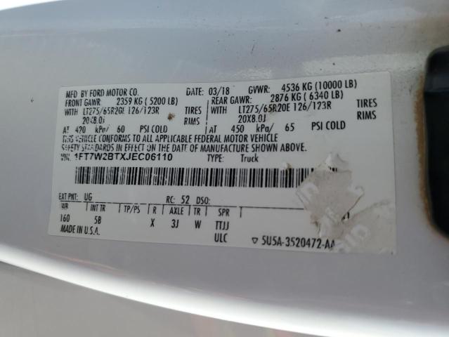 1FT7W2BTXJEC06110 - 2018 FORD F250 SUPER DUTY WHITE photo 12