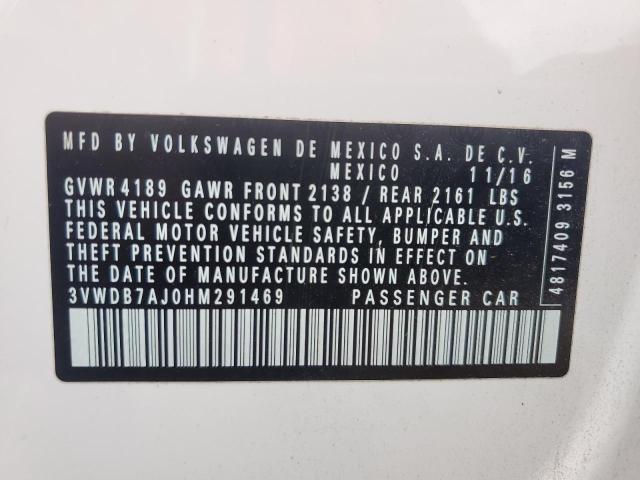 3VWDB7AJ0HM291469 - 2017 VOLKSWAGEN JETTA SE أبيض صورة 12