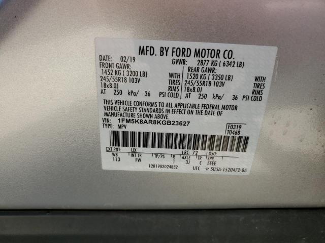 1FM5K8AR8KGB23627 - 2019 FORD EXPLORER POLICE INTERCEPTOR SILVER photo 13