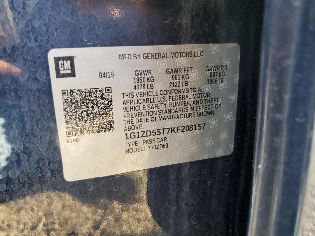 1G1ZD5ST7KF208157 - 2019 CHEVROLET MALIBU LT Синий фото 12