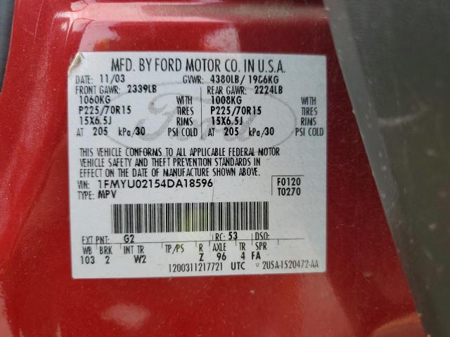 1FMYU02154DA18596 - 2004 FORD ESCAPE XLS წითელი ფოტო 12