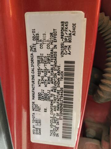 5TEGN92N81Z784426 - 2001 TOYOTA TACOMA DOUBLE CAB PRERUNNER BURGUNDY photo 13