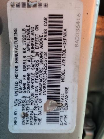 1NXBR32E04Z255718 - 2004 TOYOTA COROLLA CE SILVER photo 12