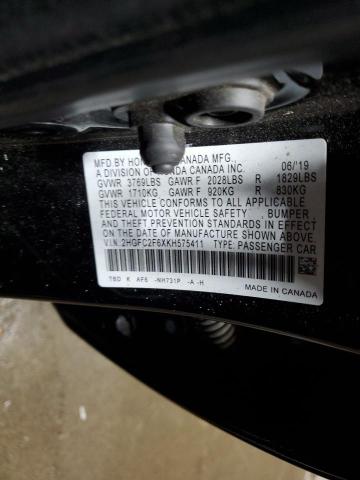 2HGFC2F6XKH575411 - 2019 HONDA CIVIC LX შავი ფოტო 12