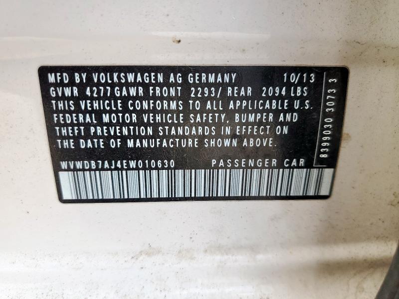 WVWDB7AJ4EW010630 - 2014 VOLKSWAGEN GOLF 白色 照片 12