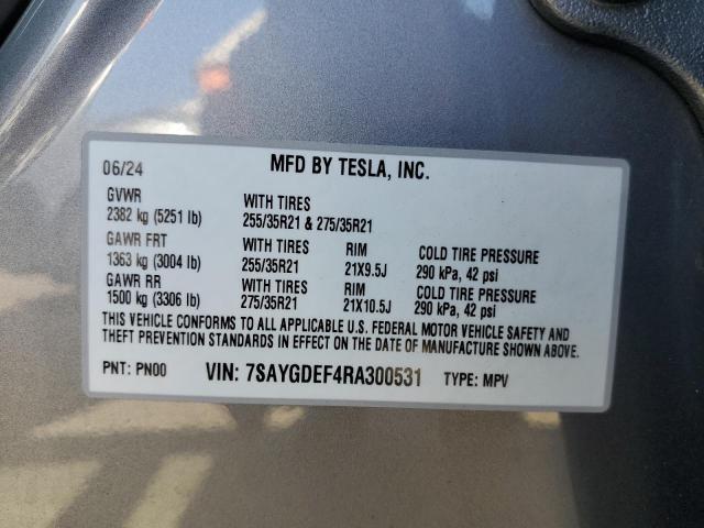 7SAYGDEF4RA300531 - 2024 TESLA MODEL Y SILVER photo 12