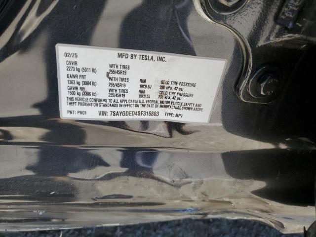 7SAYGDED4SF316803 - 2025 TESLA MODEL Y 灰色 照片 12