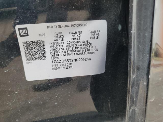 1G1ZG5ST2NF209244 - 2022 CHEVROLET MALIBU RS შავი ფოტო 13