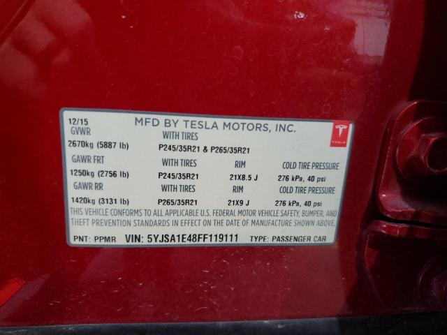 5YJSA1E48FF119111 - 2015 TESLA MODEL S Kırmızı fotoğraf 13