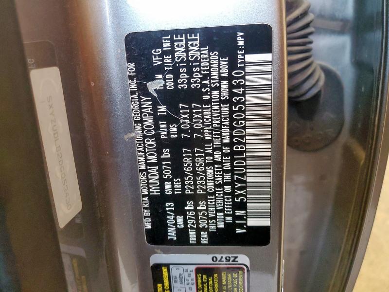 5XYZUDLB2DG053430 - 2013 HYUNDAI SANTA FE S GRAY photo 13