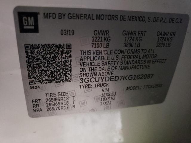 3GCUYDED7KG162087 - 2019 CHEVROLET SILVRDO K1500 LT WHITE photo 12