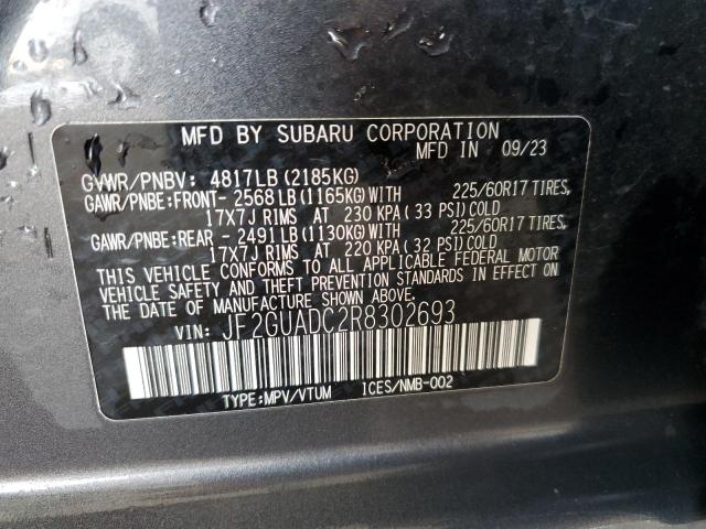 JF2GUADC2R8302693 - 2024 SUBARU CROSSTREK PREMIUM Графитовый фото 12