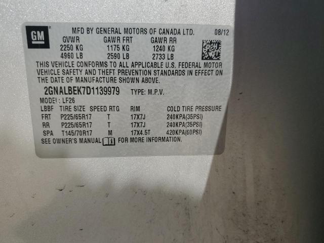 2GNALBEK7D1139979 - 2013 CHEVROLET EQUINOX LS 银色 照片 12