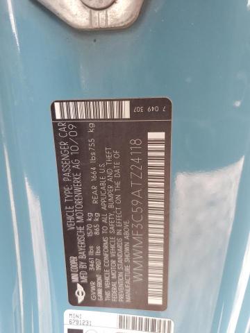 WMWMF3C59ATZ24118 - 2010 MINI COOPER BLUE photo 12