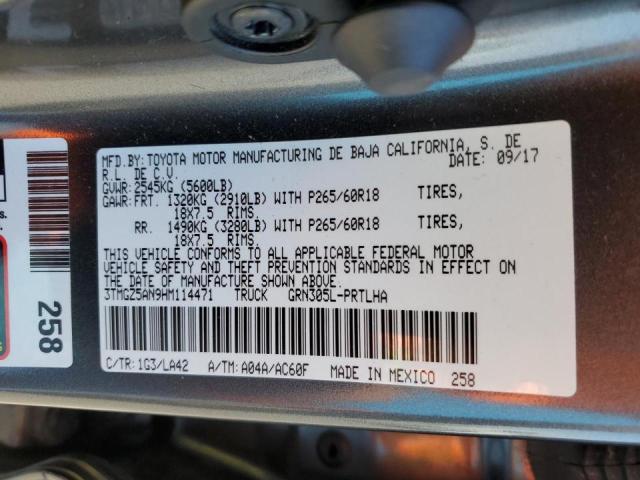 3TMGZ5AN9HM114471 - 2017 TOYOTA TACOMA DOUBLE CAB CHARCOAL photo 12