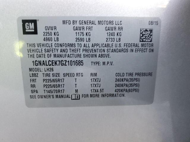 1GNALCEK7GZ101685 - 2016 CHEVROLET EQUINOX LT SILVER photo 13