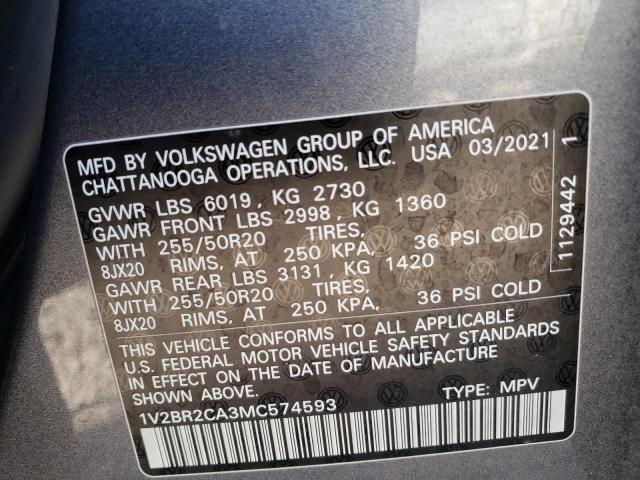 1V2BR2CA3MC574593 - 2021 VOLKSWAGEN ATLAS SEL CHARCOAL photo 14