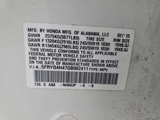 5FRYD4H47GB002411 - 2016 ACURA MDX TECHNOLOGY WHITE photo 13