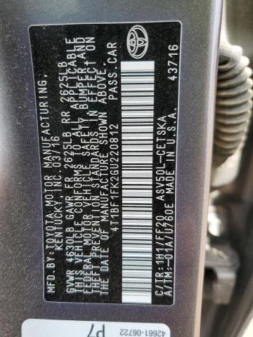 4T1BF1FK2GU220812 - 2016 TOYOTA CAMRY LE GRAY photo 12