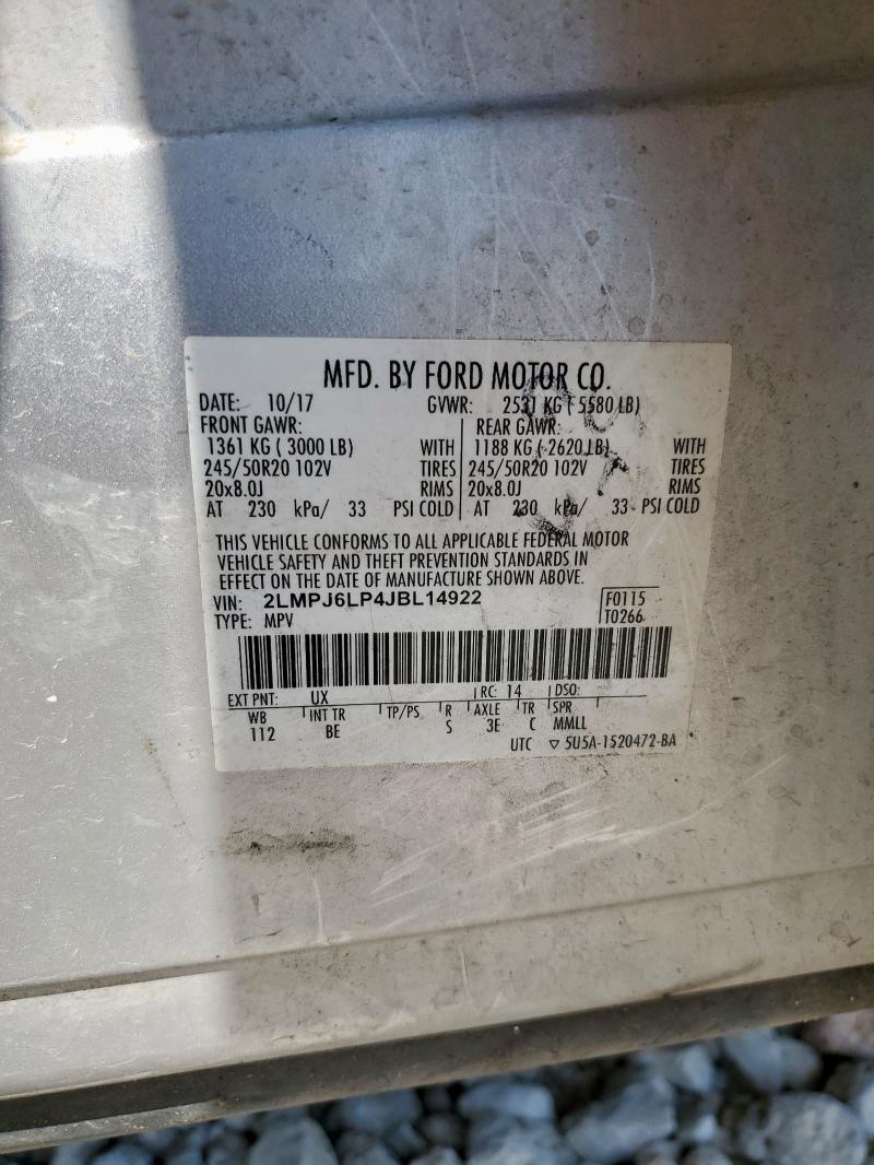 2LMPJ6LP4JBL14922 - 2018 LINCOLN MKX RESERVE Күміс фото 14