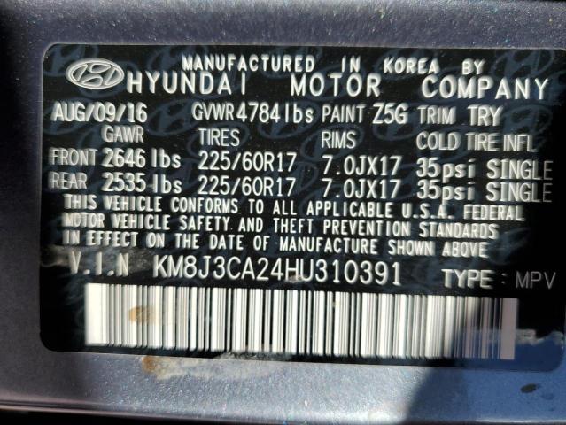 KM8J3CA24HU310391 - 2017 HYUNDAI TUCSON LIMITED CHARCOAL photo 13