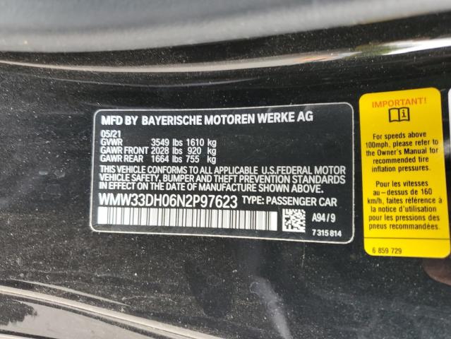 WMW33DH06N2P97623 - 2022 MINI COOPER BLACK photo 12