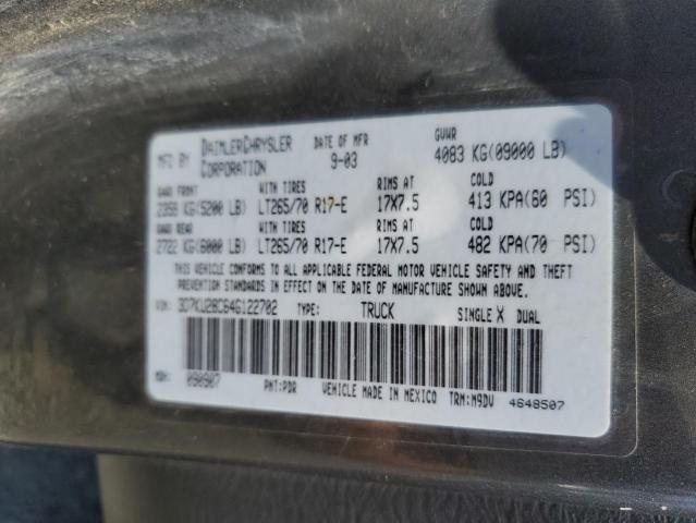 3D7KU28C64G122702 - 2004 DODGE RAM 2500 ST 灰色 照片 12