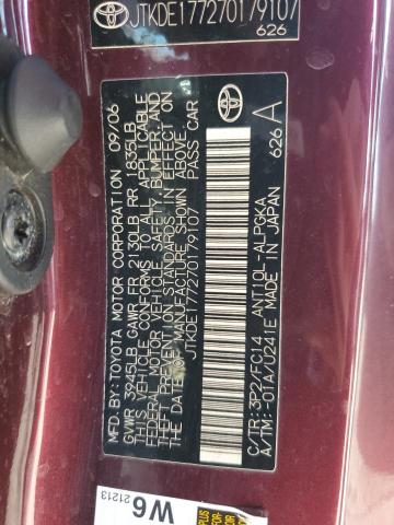 JTKDE177270179107 - 2007 TOYOTA SCION TC ბურგუნდია ფოტო 13