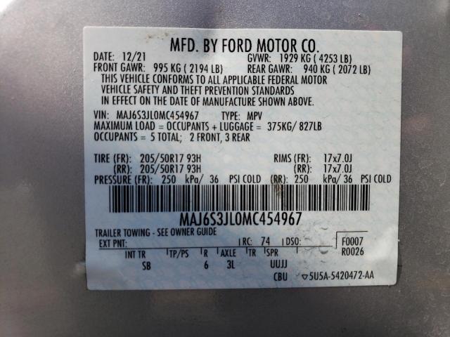 MAJ6S3JL0MC454967 - 2021 FORD ECOSPORT SES SILVER photo 12