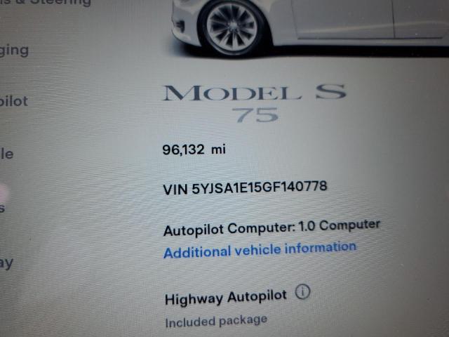 5YJSA1E15GF140778 - 2016 TESLA MODEL S Սպիտակ լուսանկար 9