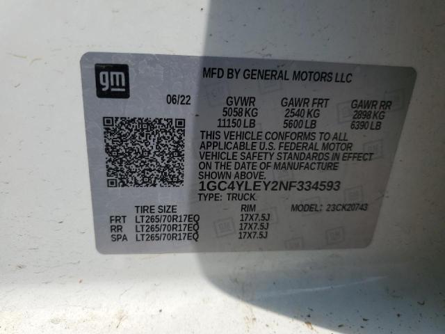 1GC4YLEY2NF334593 - 2022 CHEVROLET SILVERADO K2500 HEAVY DUTY WHITE photo 12