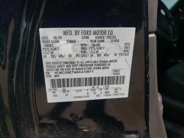 1FMCU9E74AKA10611 - 2010 FORD ESCAPE LIMITED BLACK photo 12