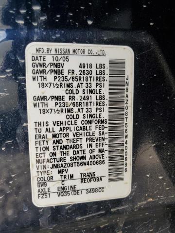 JN8AZ08T56W400686 - 2006 NISSAN MURANO SL BLUE photo 12